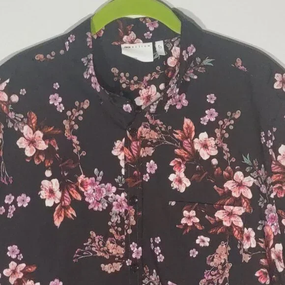 Asos Men's Black with Pink Floral Short Sleeve Button Up Shirt Size Large Tall - Picture 3 of 8